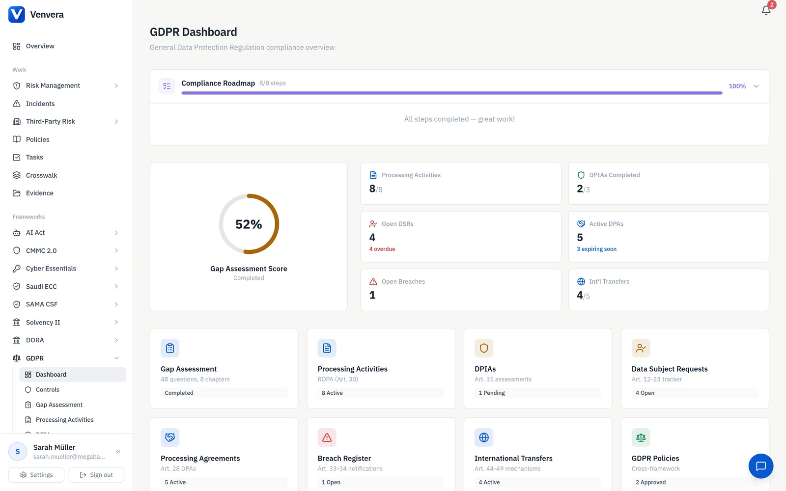 / GDPR · processing, breaches and DSARs on one screen