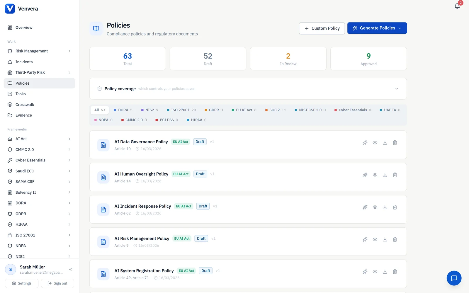 / LIBRARY · policy templates across 16 frameworks
